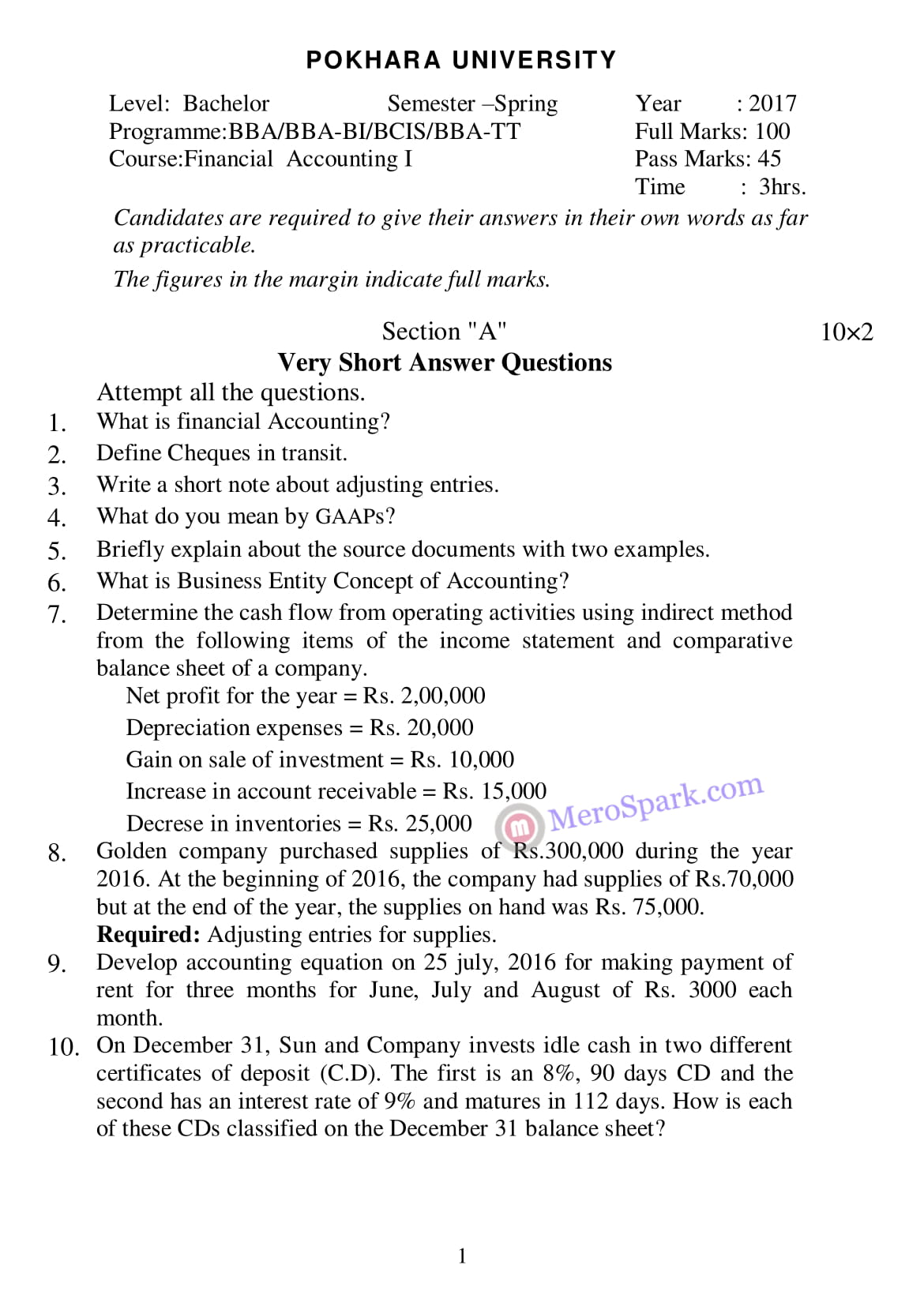 financial accounting exam questions and answers