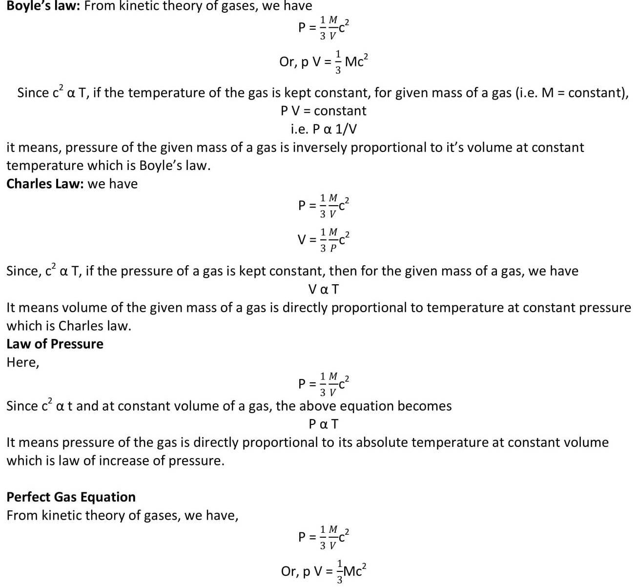 Derivation of gas laws from kinetic theory of gases