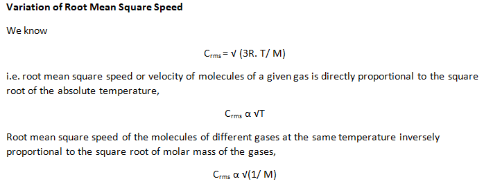 Variation of root mean square speed